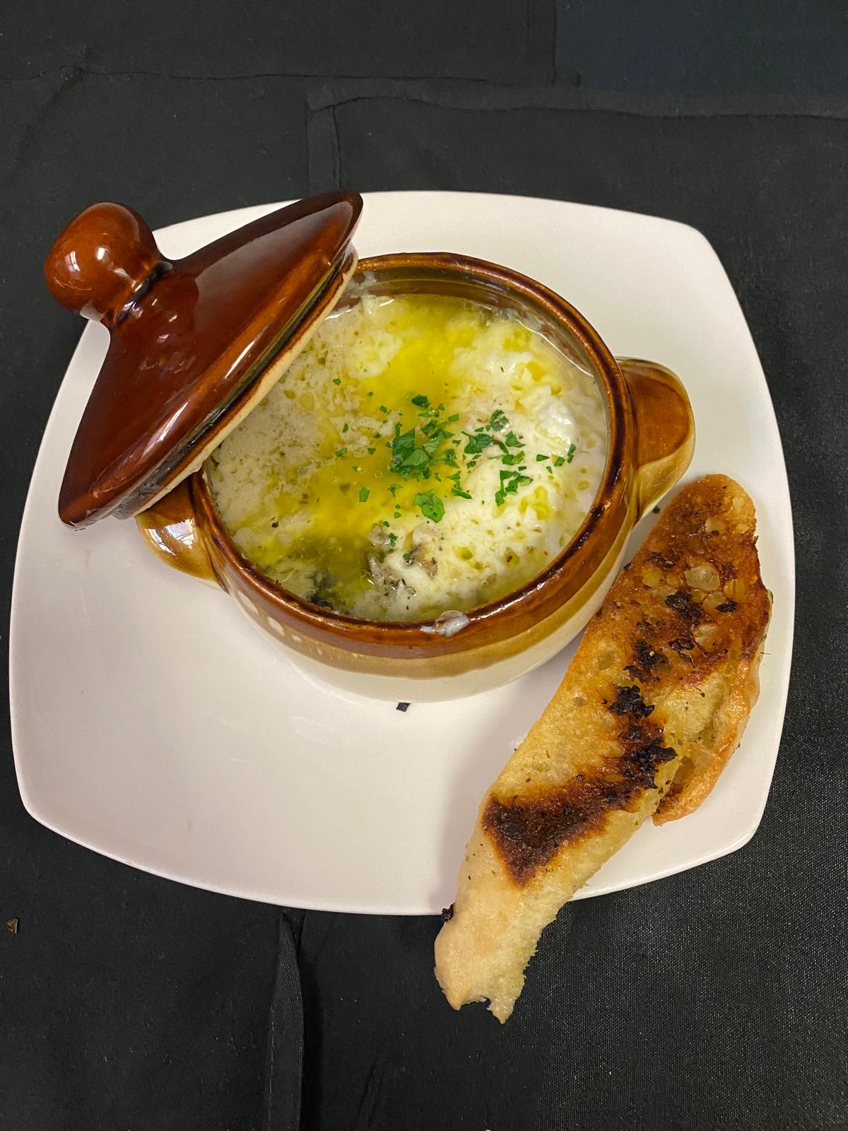 French onion soup served with toast